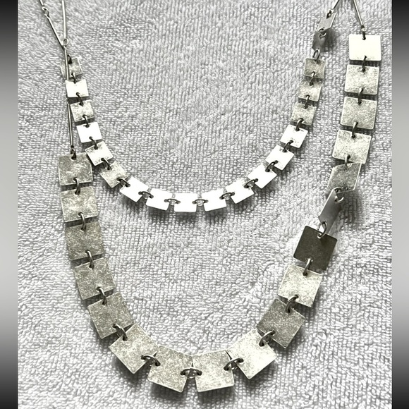 Double layer square disc silver necklace 30” from Anthropologie - Picture 3 of 7